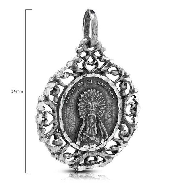 Medalla Virgen Macarena de Plata de ley envejecida 25mm